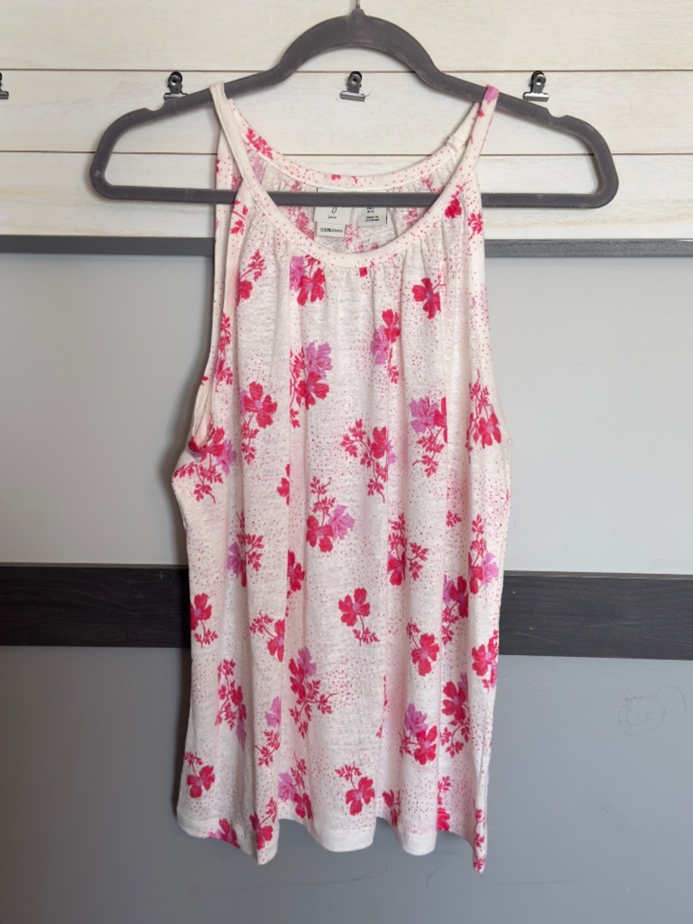 JOIE polka dot floral pattern sleeveless tank top 100% linen size Large